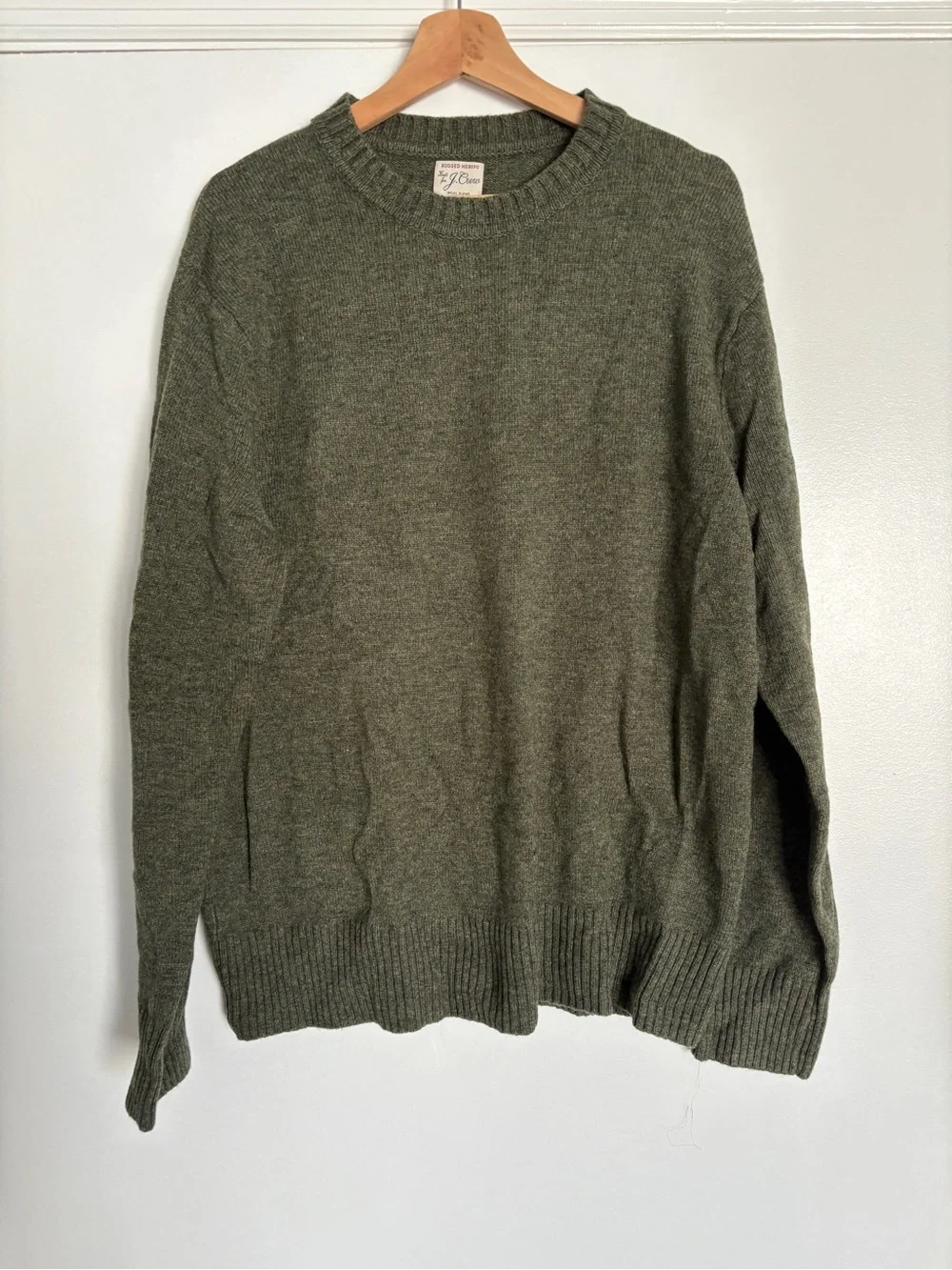 J. Crew Men's Olive Green Merino Wool Crewneck Sweater